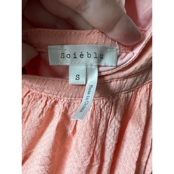 Soiéblu Women's Boho Halter Maxi Dress Peach Pink Open Back Ruffle Lace Hem SZ S - Picture 10 of 10